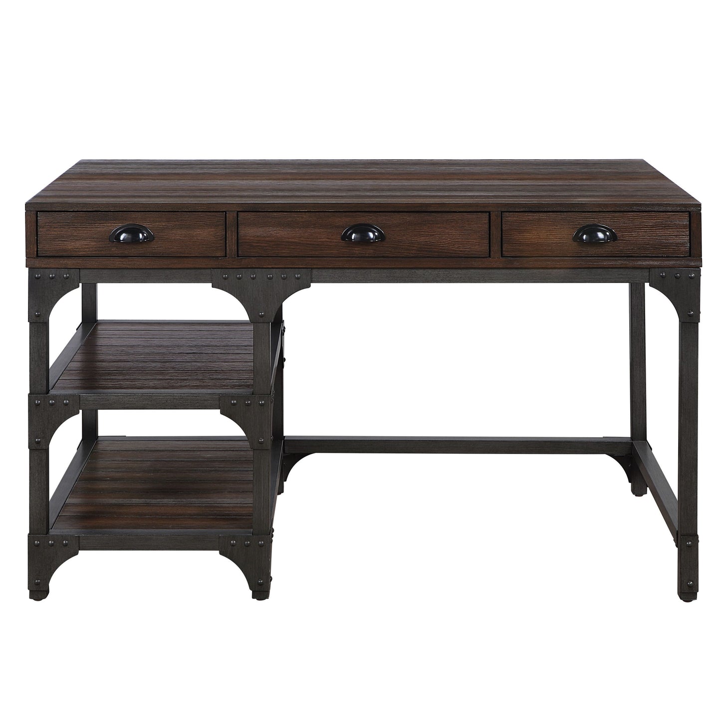 Gorden Writing Desk, Espresso Oak Finish & Antique Black Metal