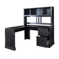 L-Shaped Computer Desk with Hutch, Antiqued Black