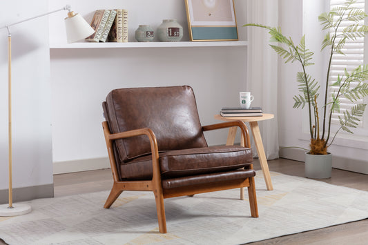 Wood Frame Accent Armchair With Pu Cushion, Brown