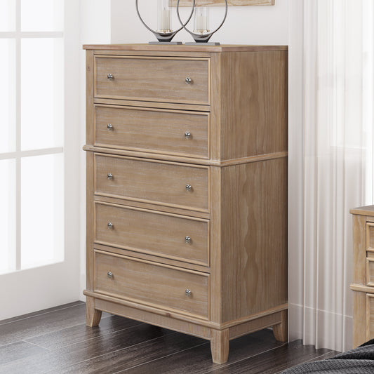 Natural Solid Pine 5 Drawer Chest, Hazel