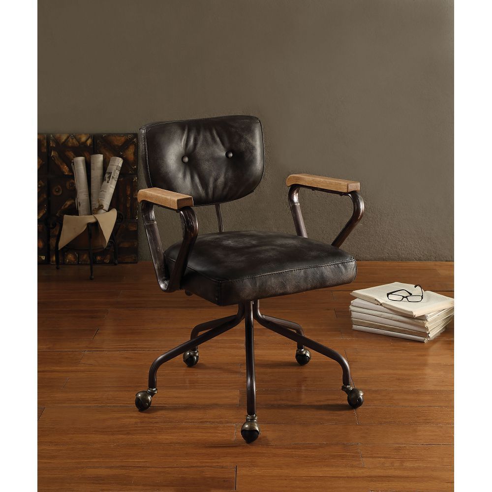 Hallie Top Grain Leather Office Chair, Vintage Black