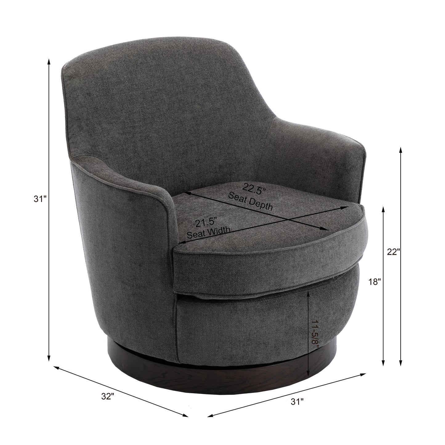 Richfield Wood Base Swivel Chair, Charcoal