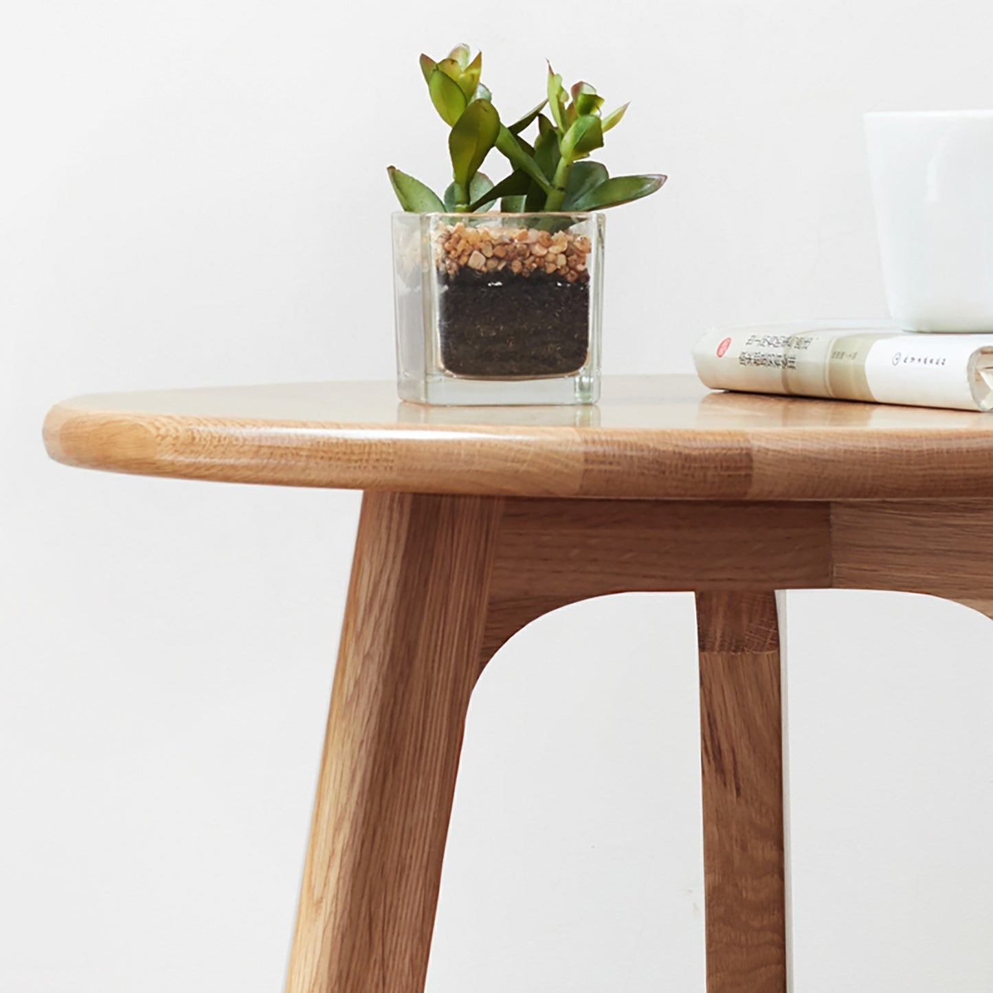 Solid Oak Small Round End Table, Light Oak