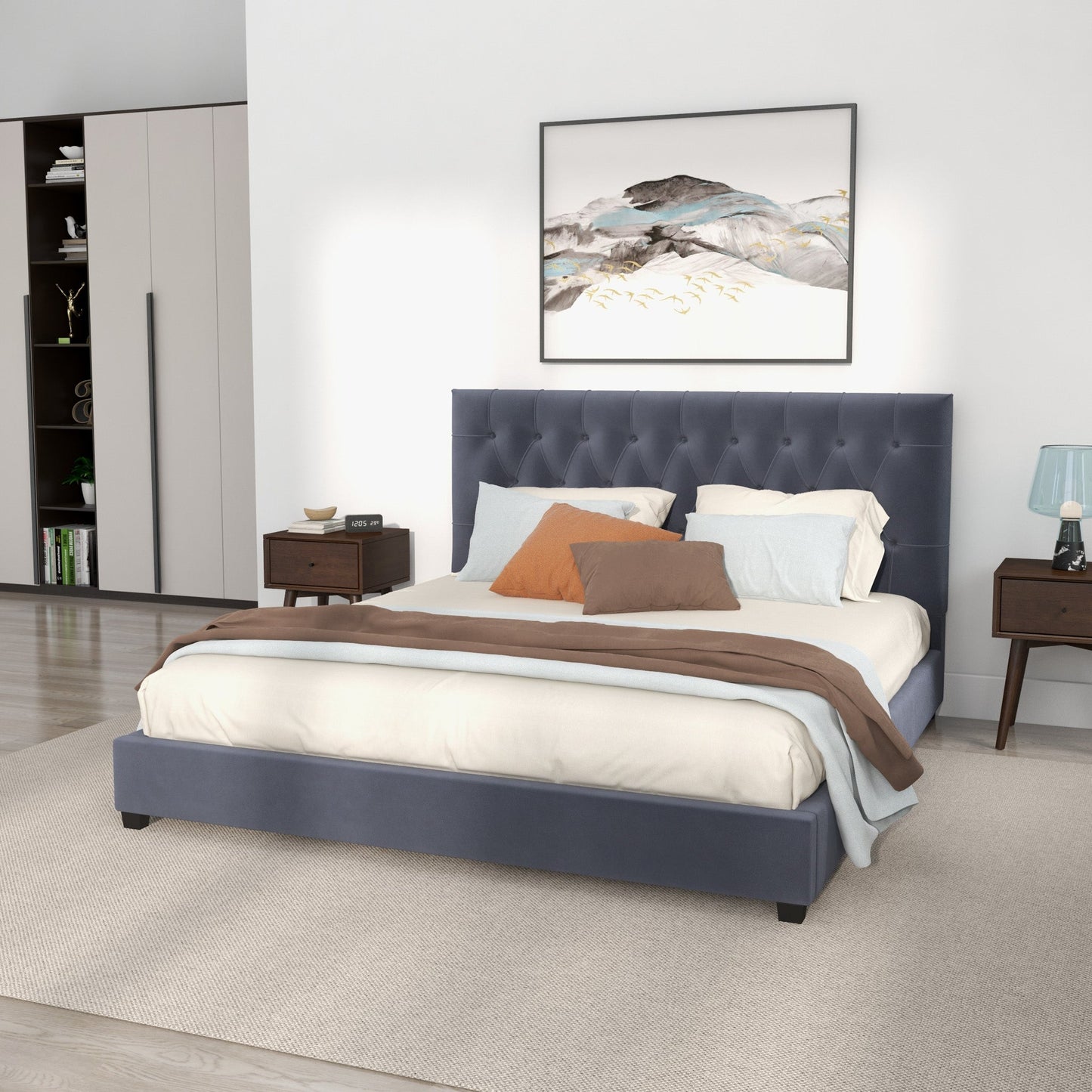 Platform Bed (King - Gray Velvet)