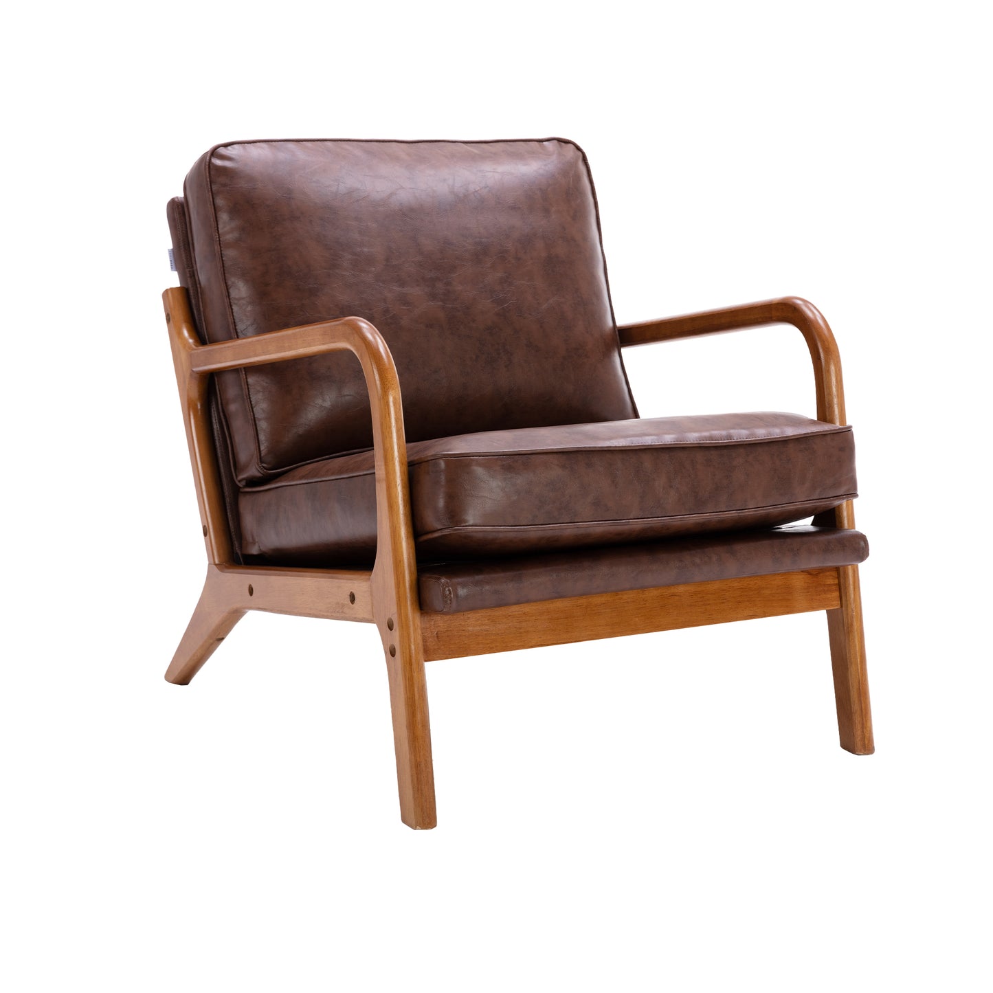 Wood Frame Accent Armchair With Pu Cushion, Brown