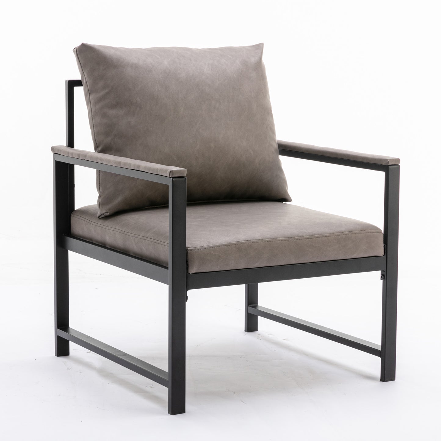 Modern Pu Accent Chair with Black Metal Frame, Grey