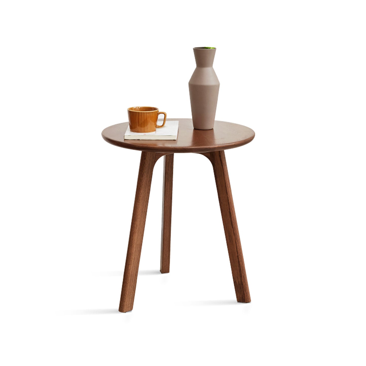 Solid Oak Small Round End Table, Dark Oak