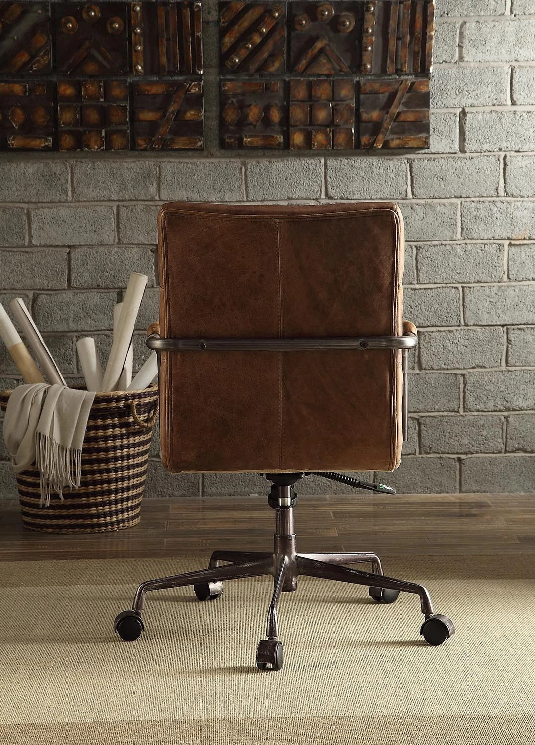 Harith Top Grain Leather Office Chair | Retro Brown