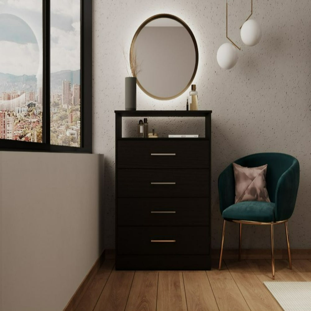 Four Drawer Dresser, Black Finish