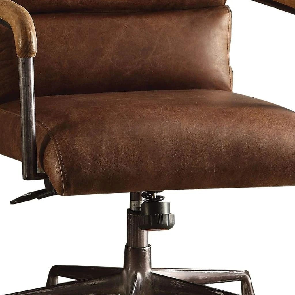 Harith Top Grain Leather Office Chair | Retro Brown