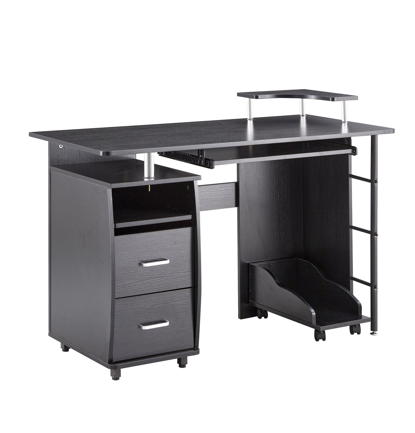 Compact Computer Desk with Two Drawers, Storage & Roller Tray, Black