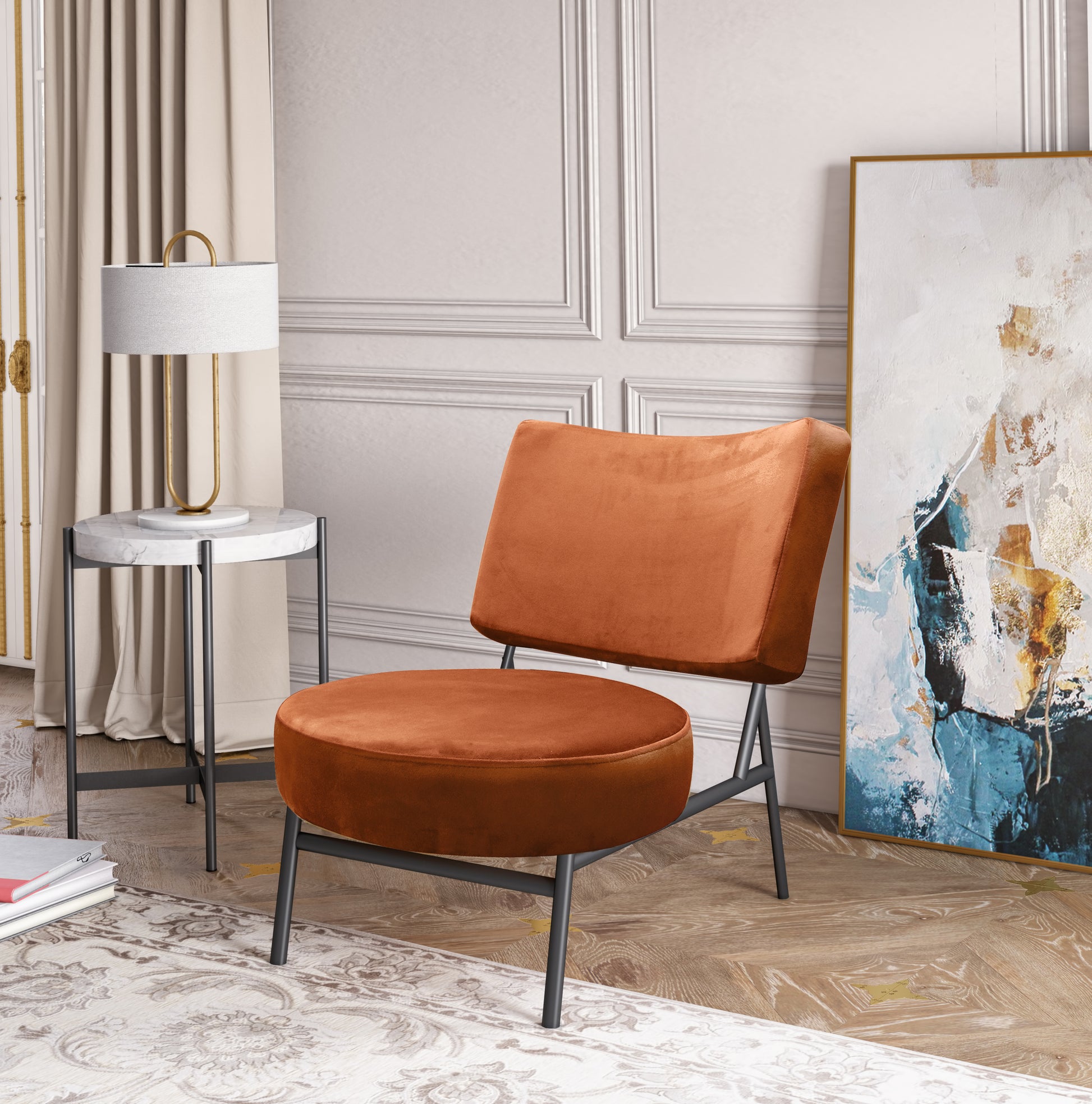 Sami Modern Orange Velvet Accent Chair