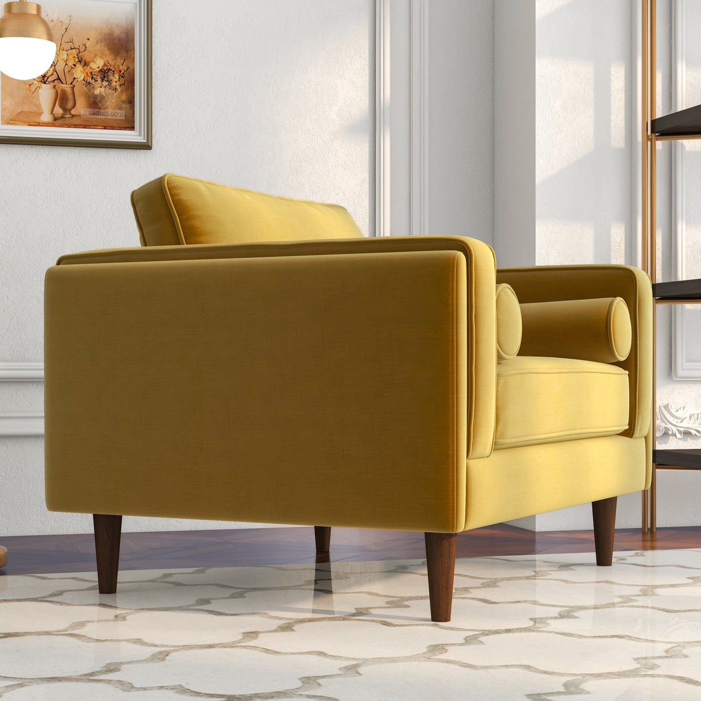 Fairfield Velvet Lounge Chair | Yellow