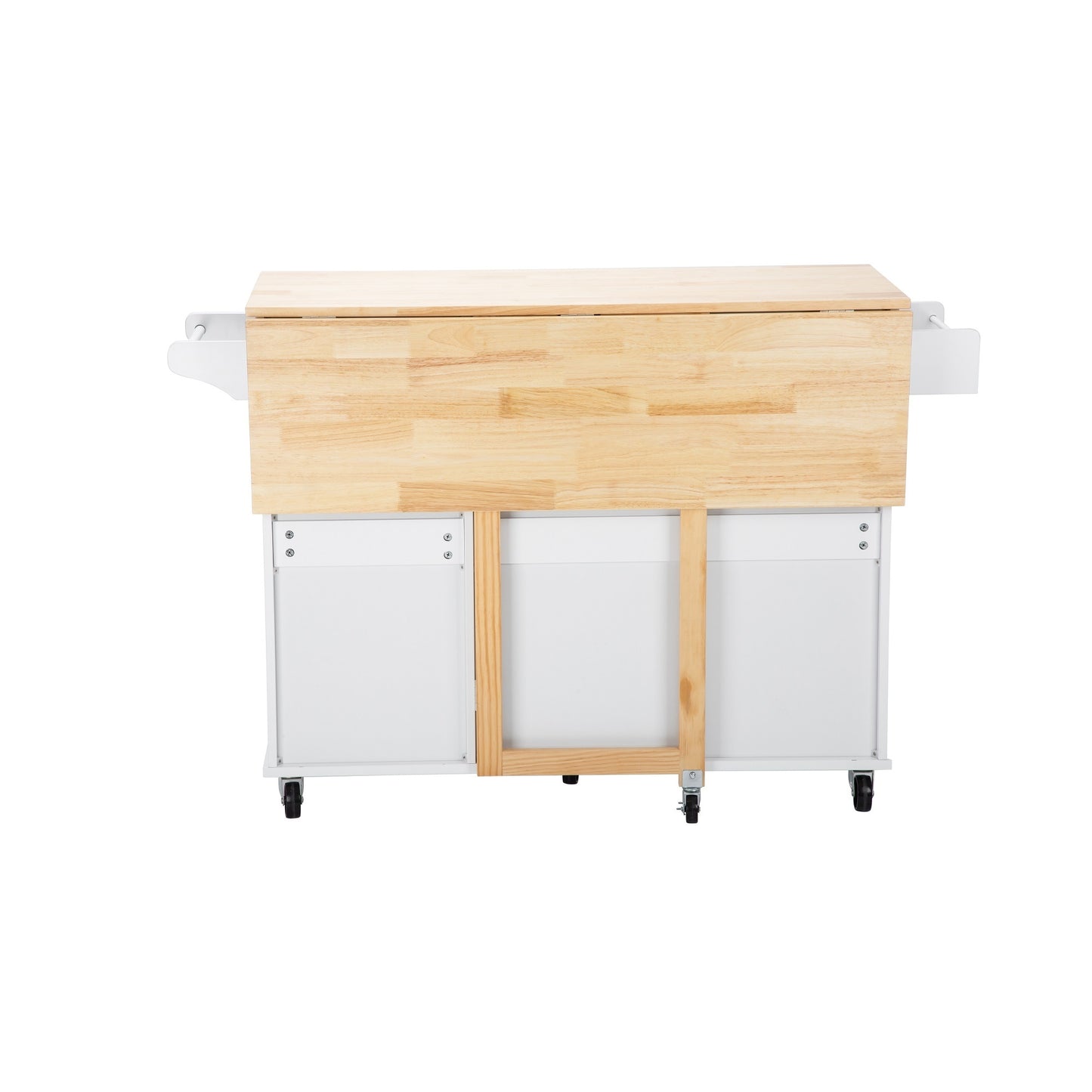 Mobile Kitchen Island Sideboard with Extensible Wood Table Top, White-Beech