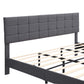 Fabric Upholstered King Size Platform Bed Frame with Headboard, Dark Grey