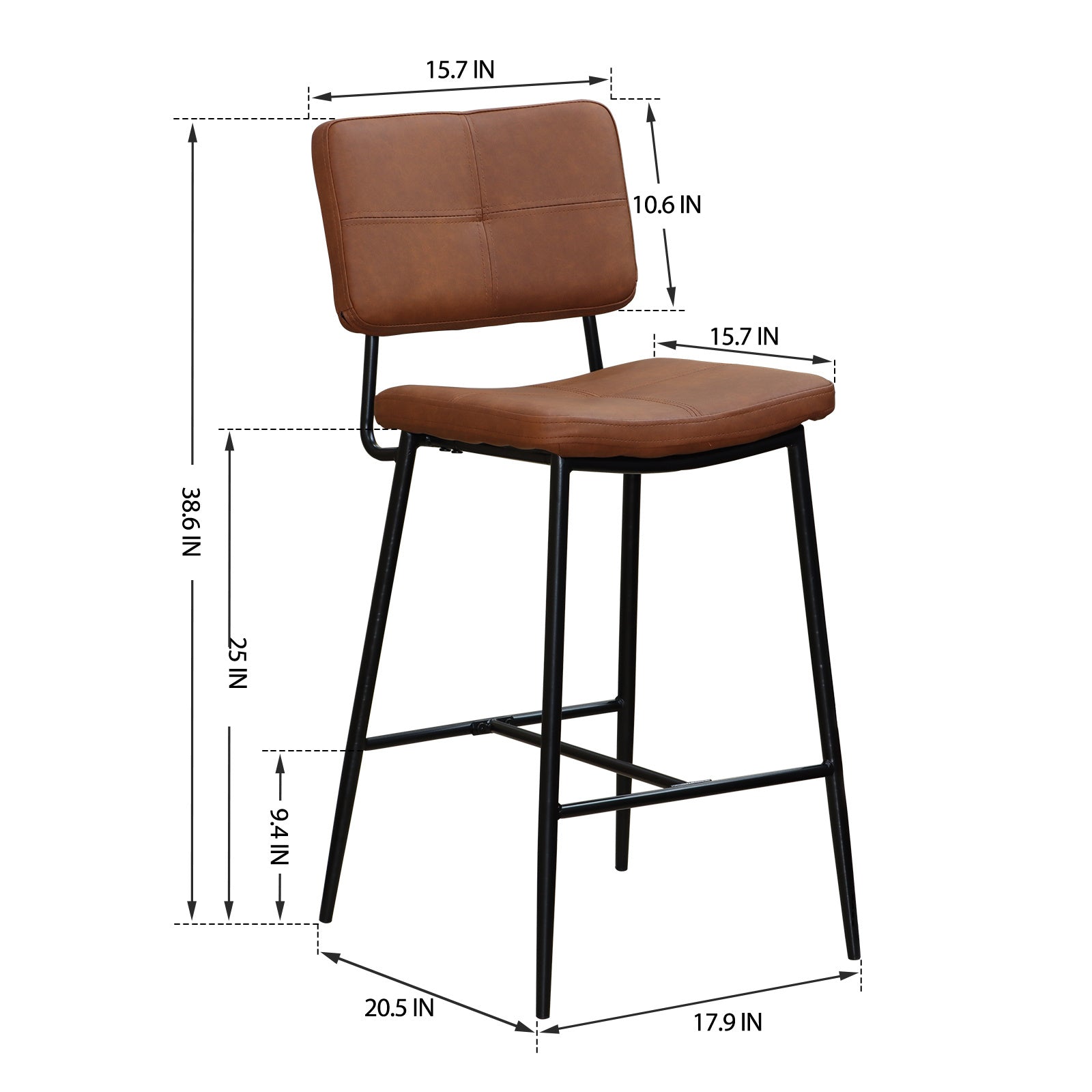 Set of 2 Heavy-Duty Steel Frame Bar Stools-2