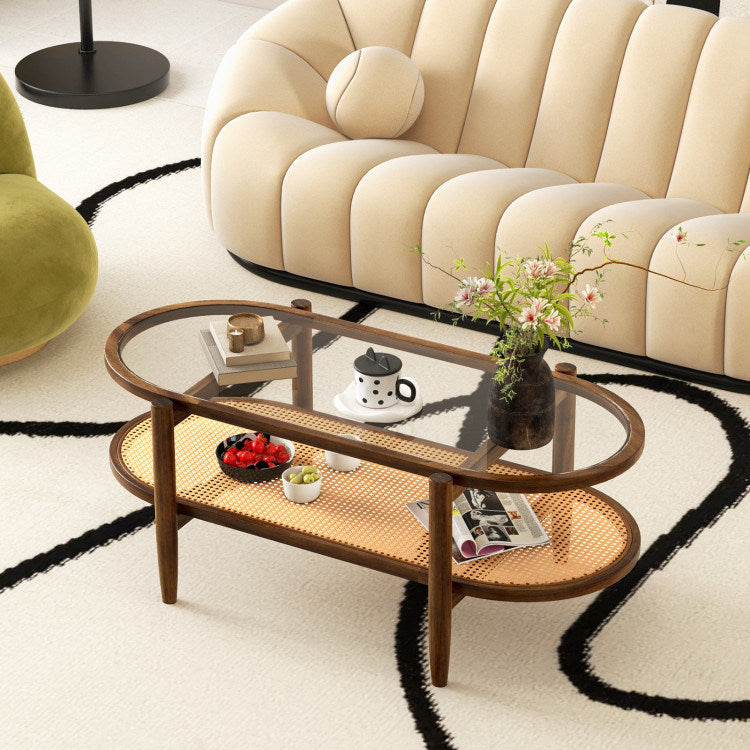 Acacia Wood And Tempered Glass Coffee Table-5