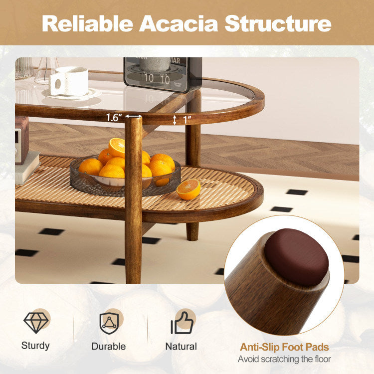 Acacia Wood And Tempered Glass Coffee Table-2