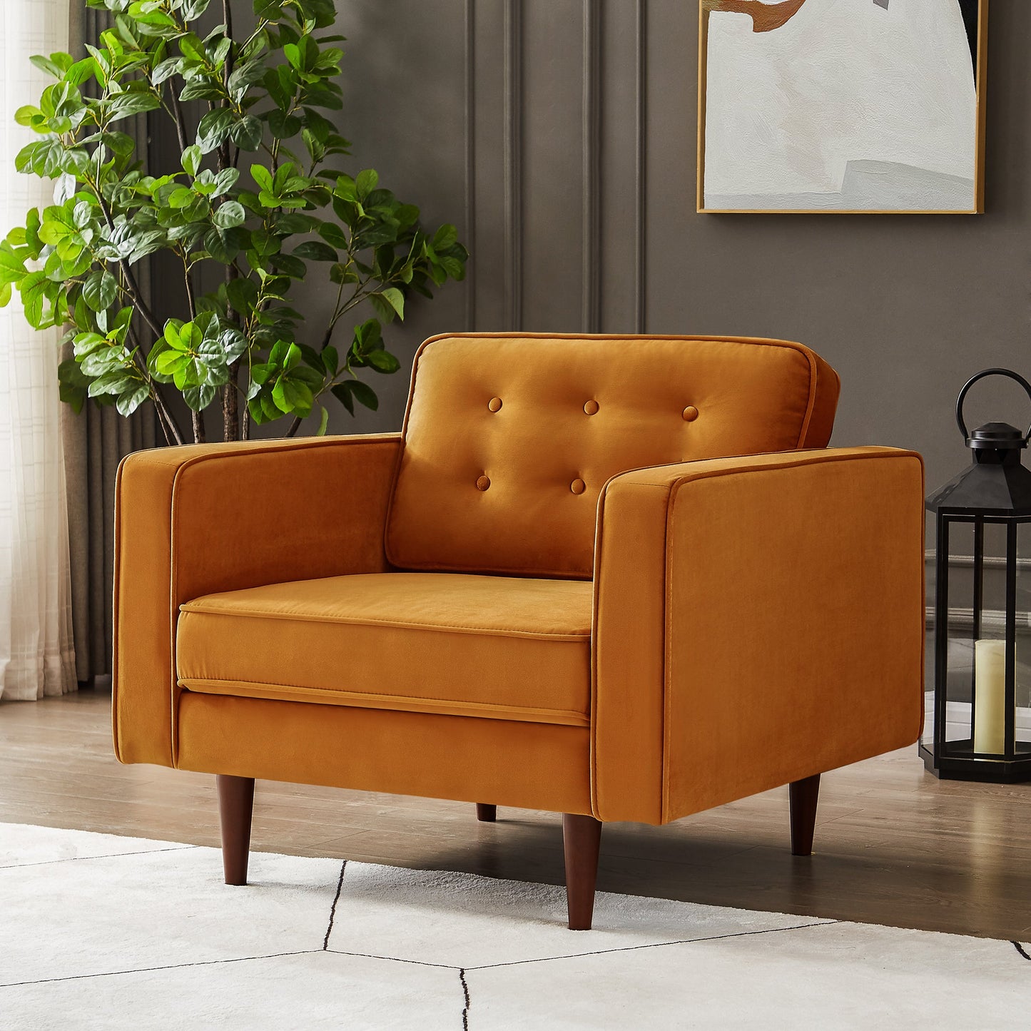 Velvet Lounge Chair Burnt Orange