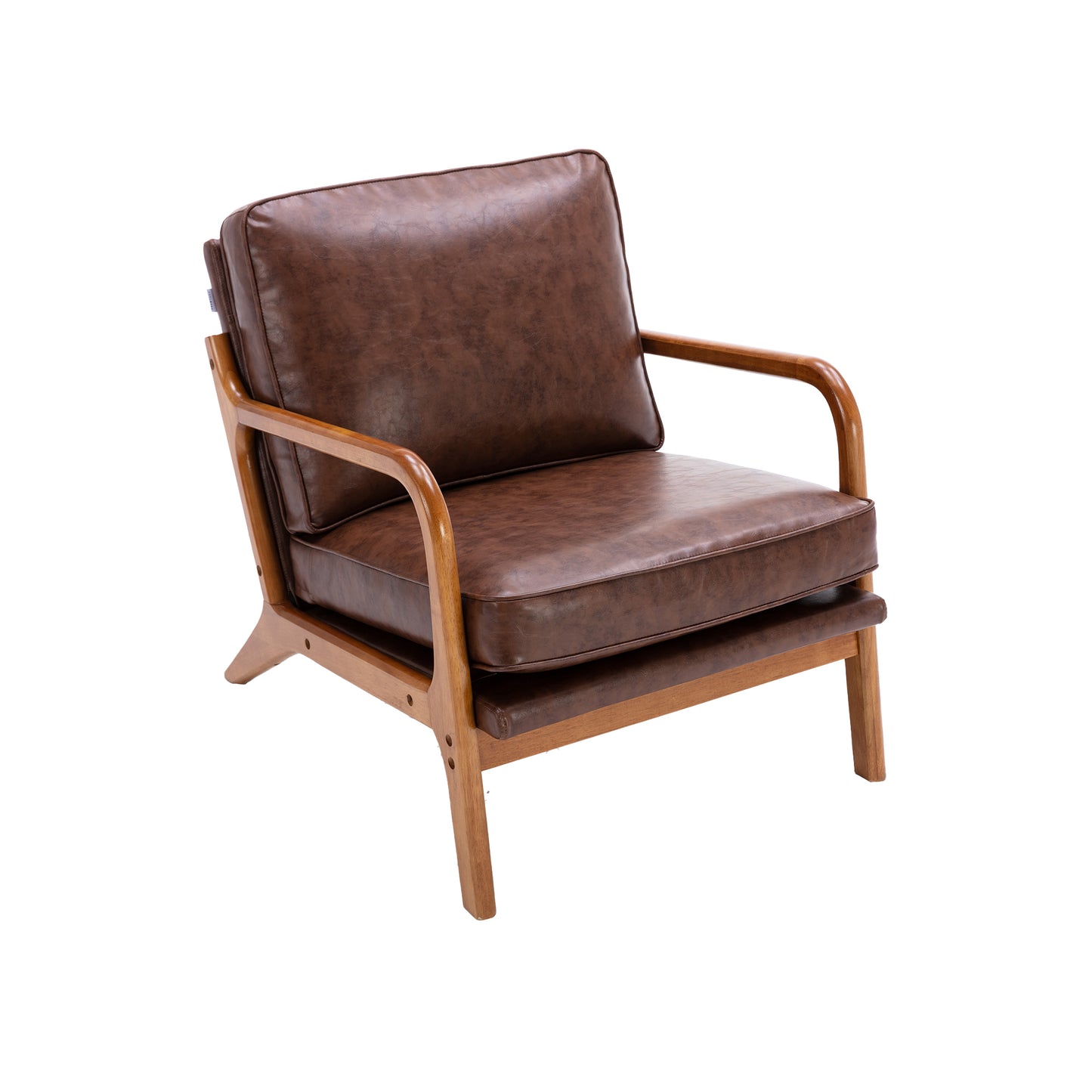 Wood Frame Accent Armchair With Pu Cushion, Brown