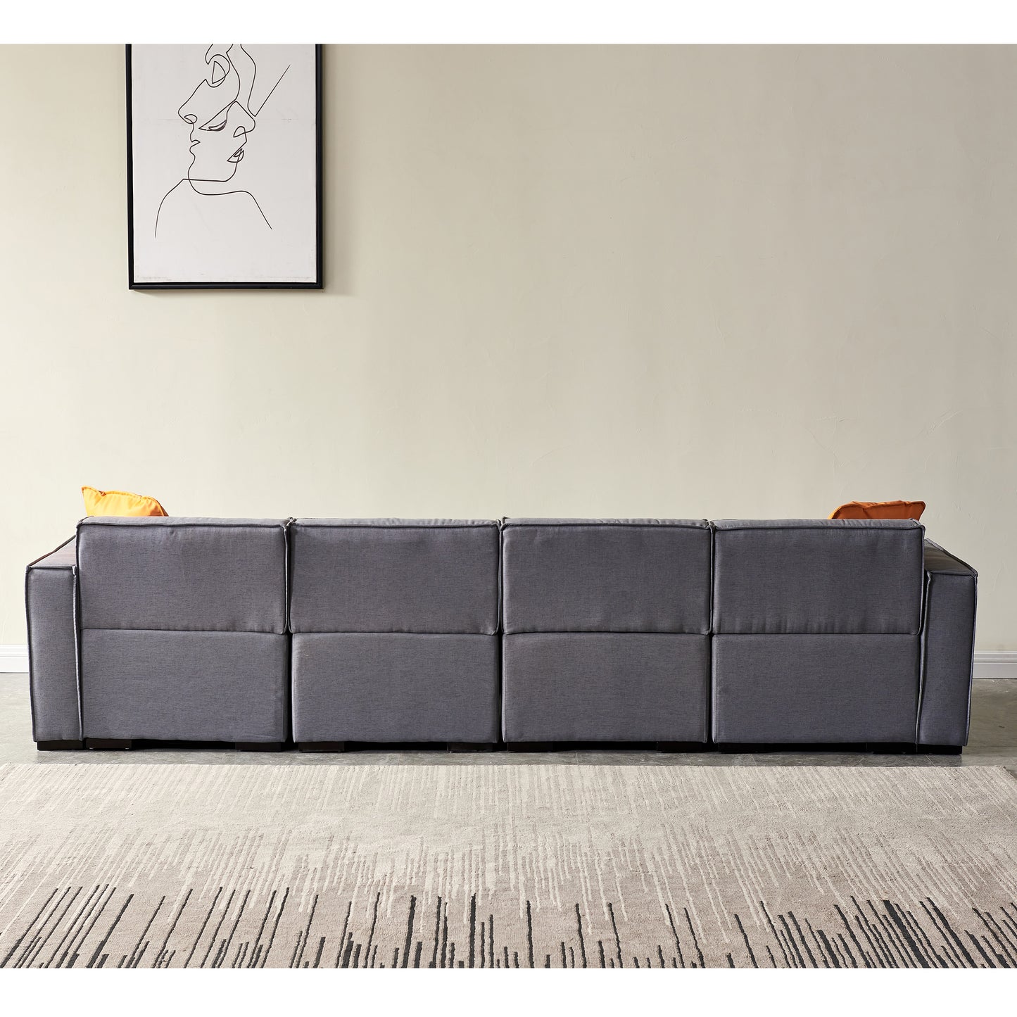 Modular U Shape Sectional Fabric Sofa, Grey