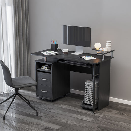 Compact Computer Desk with Two Drawers, Storage & Roller Tray, Black