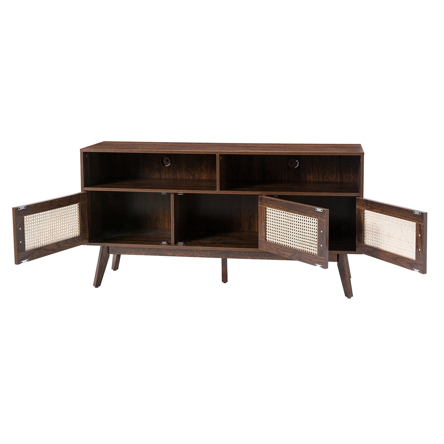 Mermeros 57" TV  Stand / Sideboard with Three Rattan Doors, Walnut