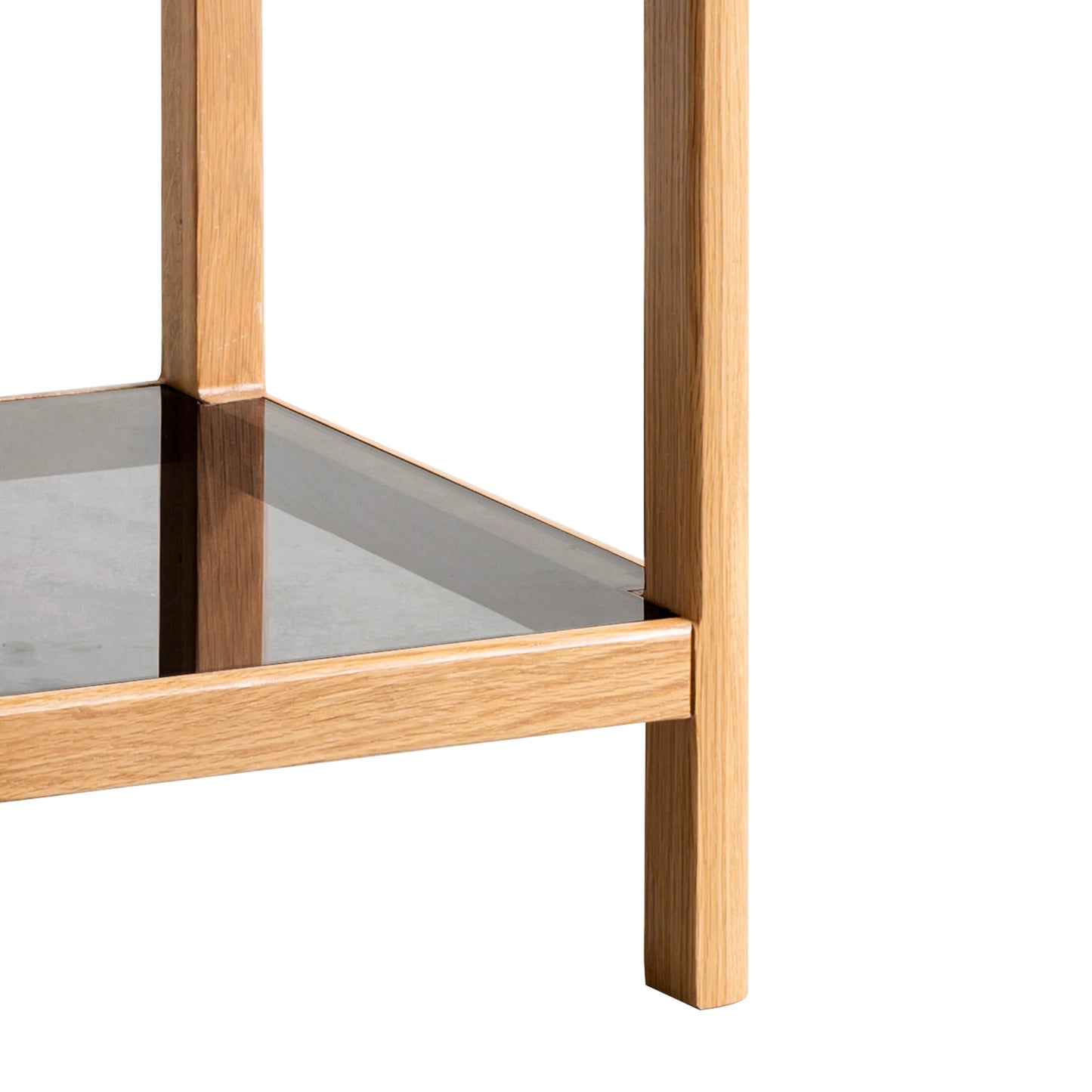 Solid Oak End Table with Tempered Glass, Light Oak