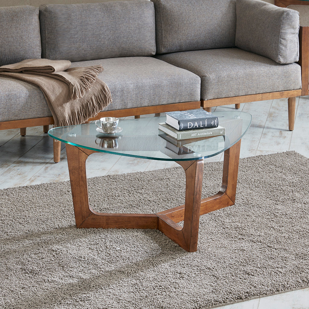 Wood Base Tempered Glass Top Coffee Table-1