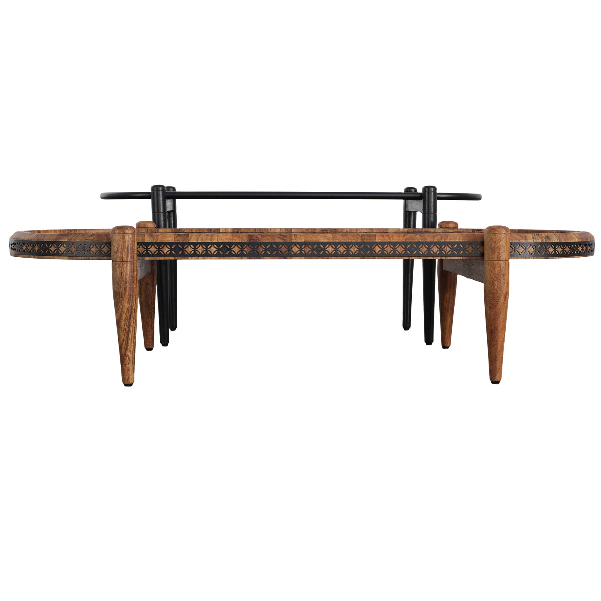 2 Piece Oval Acacia Wood and Metal Nesting Coffee Table-7