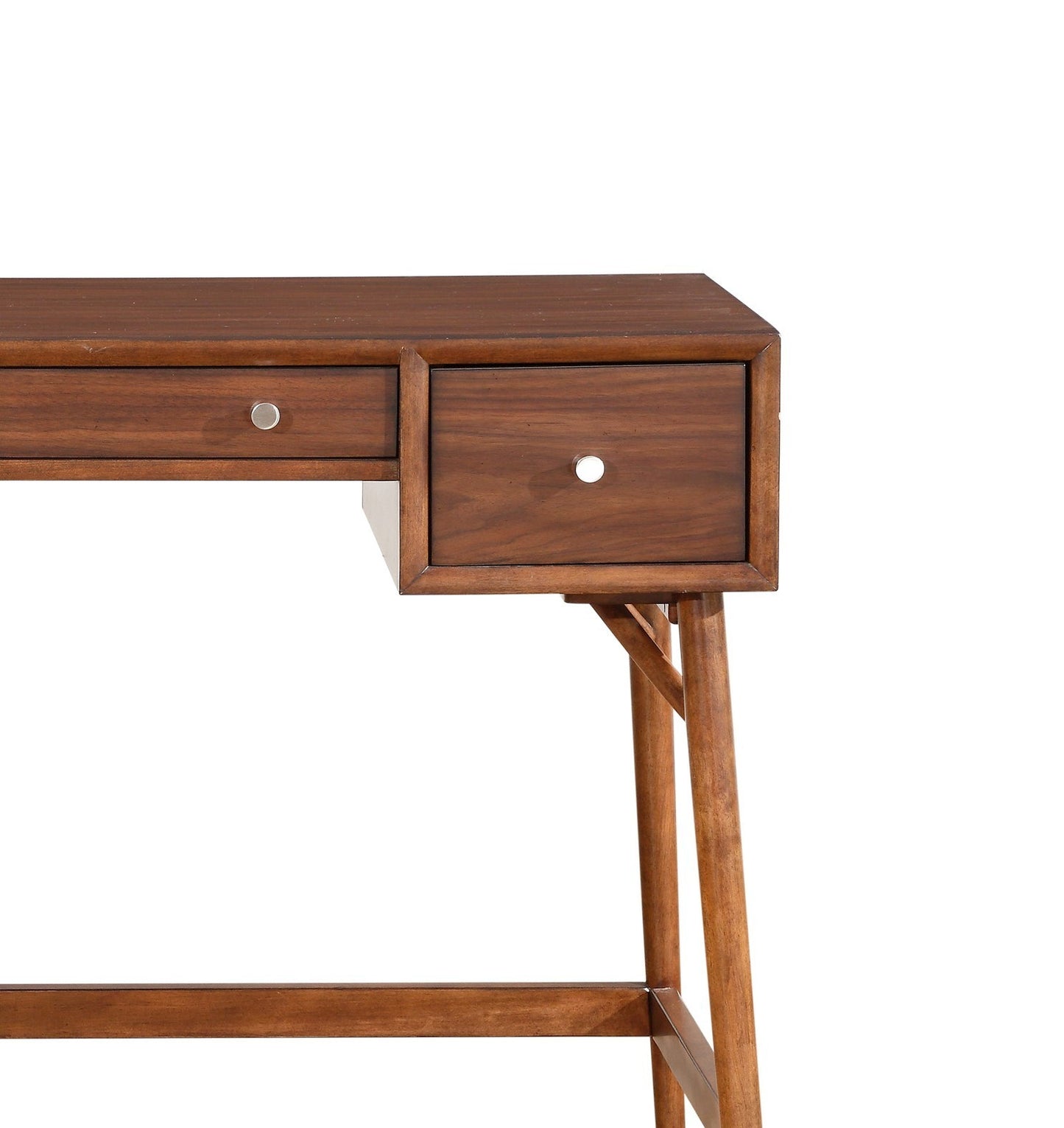 Counter Height Writing Desk with Nickel Knob Hardware, Brown