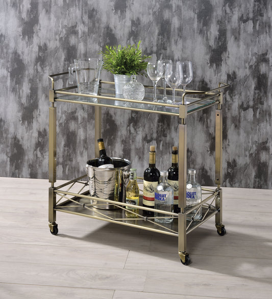 Matiesen Glass Shelf Serving Cart, Antique Gold