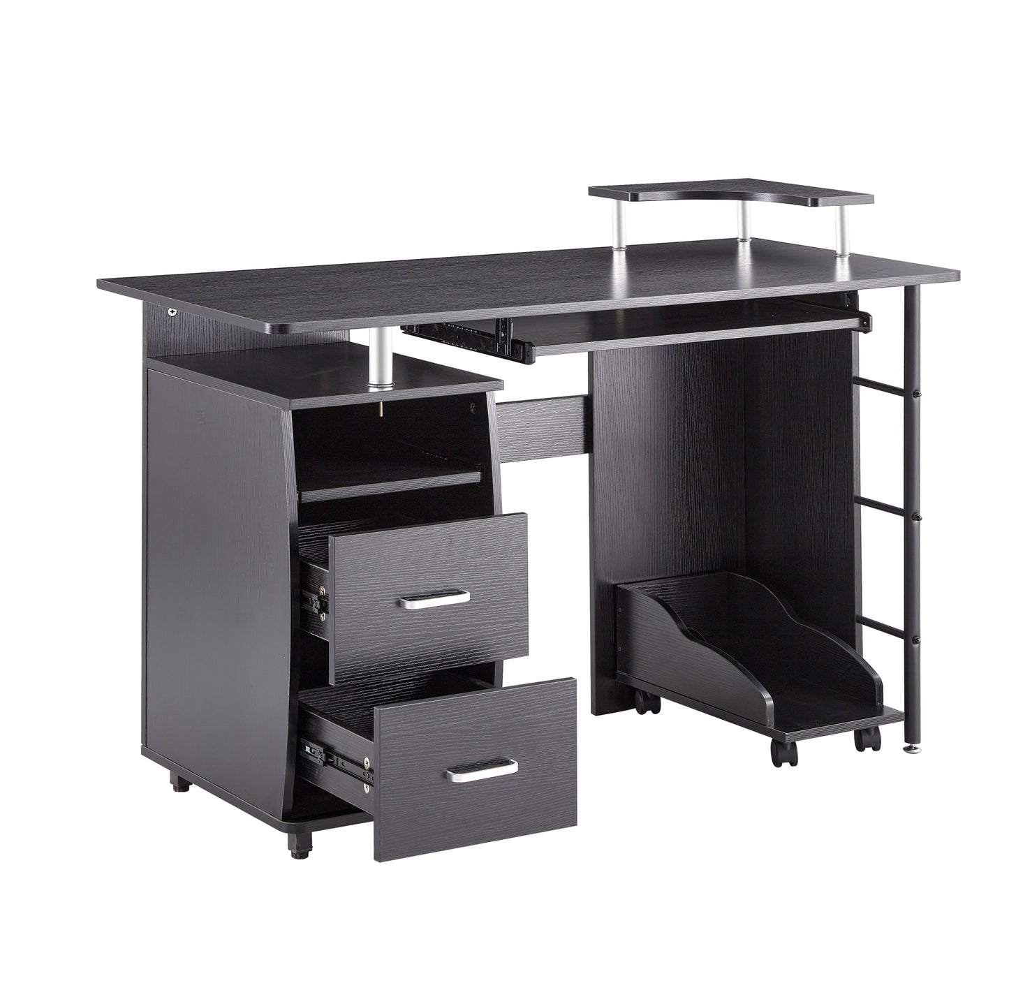 Compact Computer Desk with Two Drawers, Storage & Roller Tray, Black