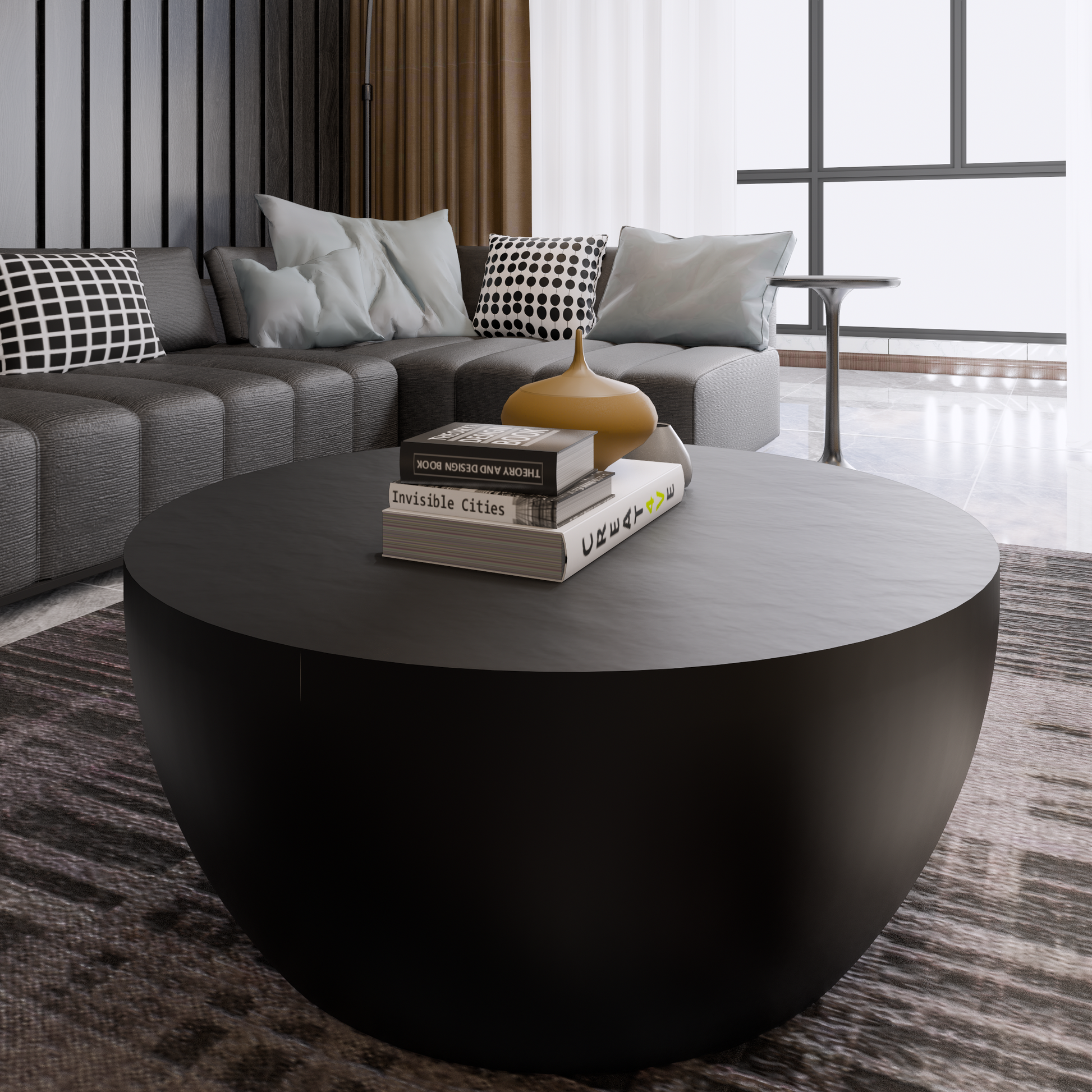 Contemporary Round Wood Coffee Table - Black