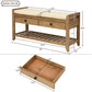 Shoe Rack Storage Bench with Cushioned Seat & Drawers, Old Pine