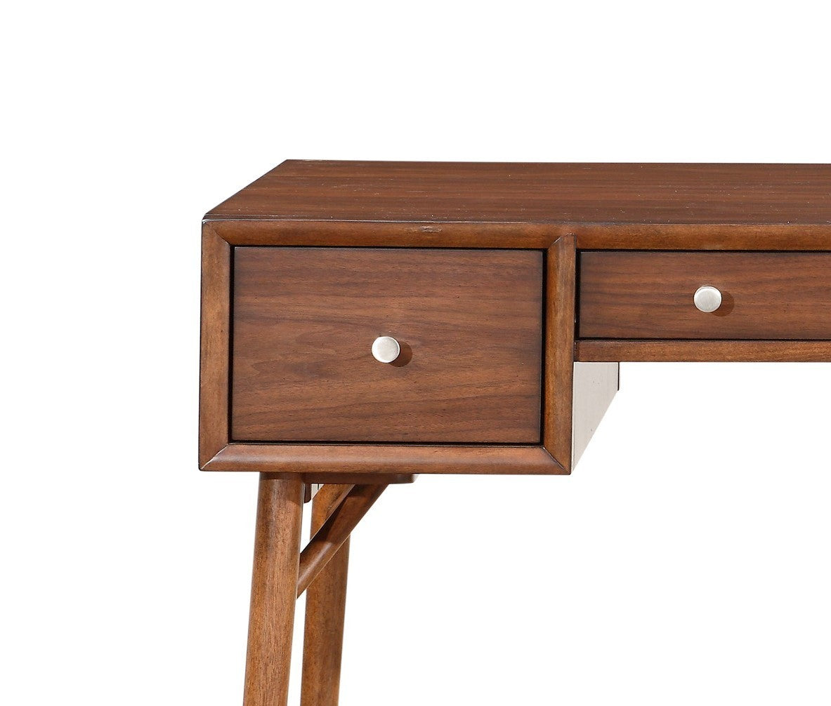 Counter Height Writing Desk with Nickel Knob Hardware, Brown