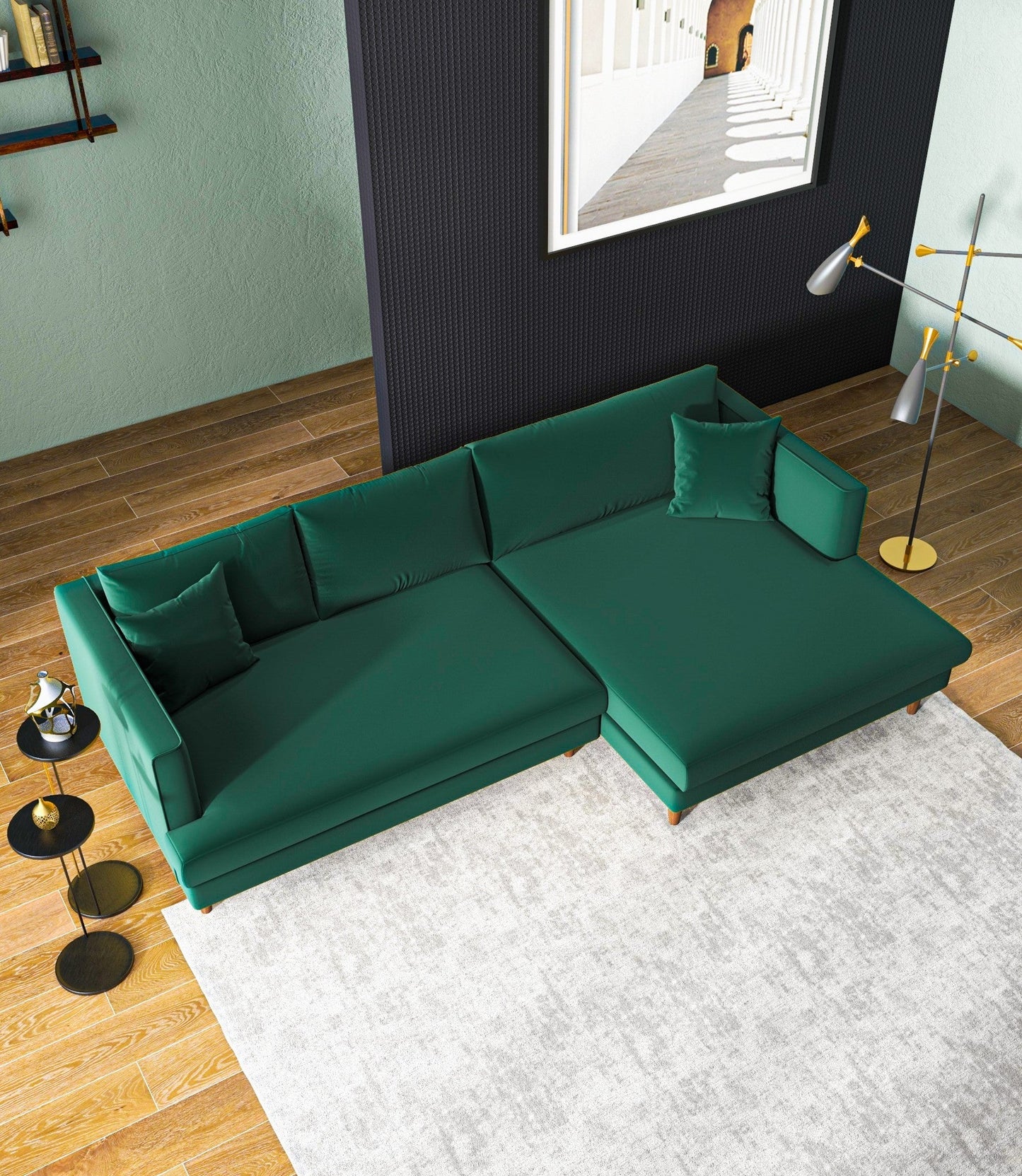 Sectional Sofa (Green Velvet - Right Facing Chaise)