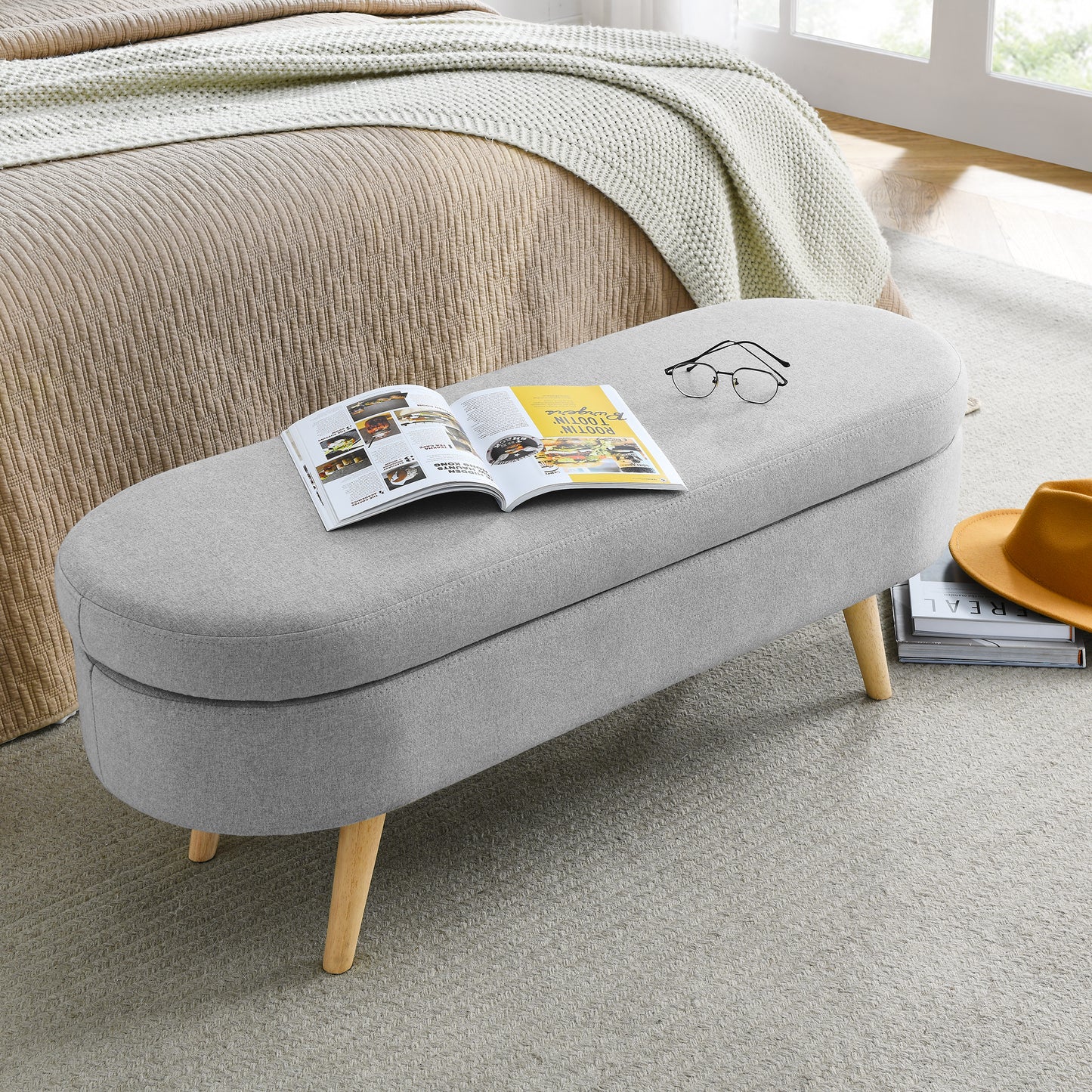 Oval Storage Bench with Wooden Legs