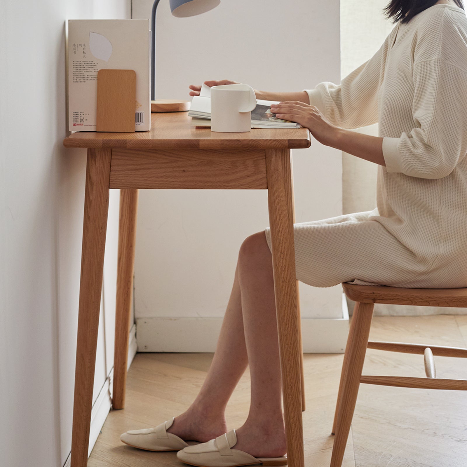 YESWOOD Solid Wood 39.4" Simple Desk, Light Oak