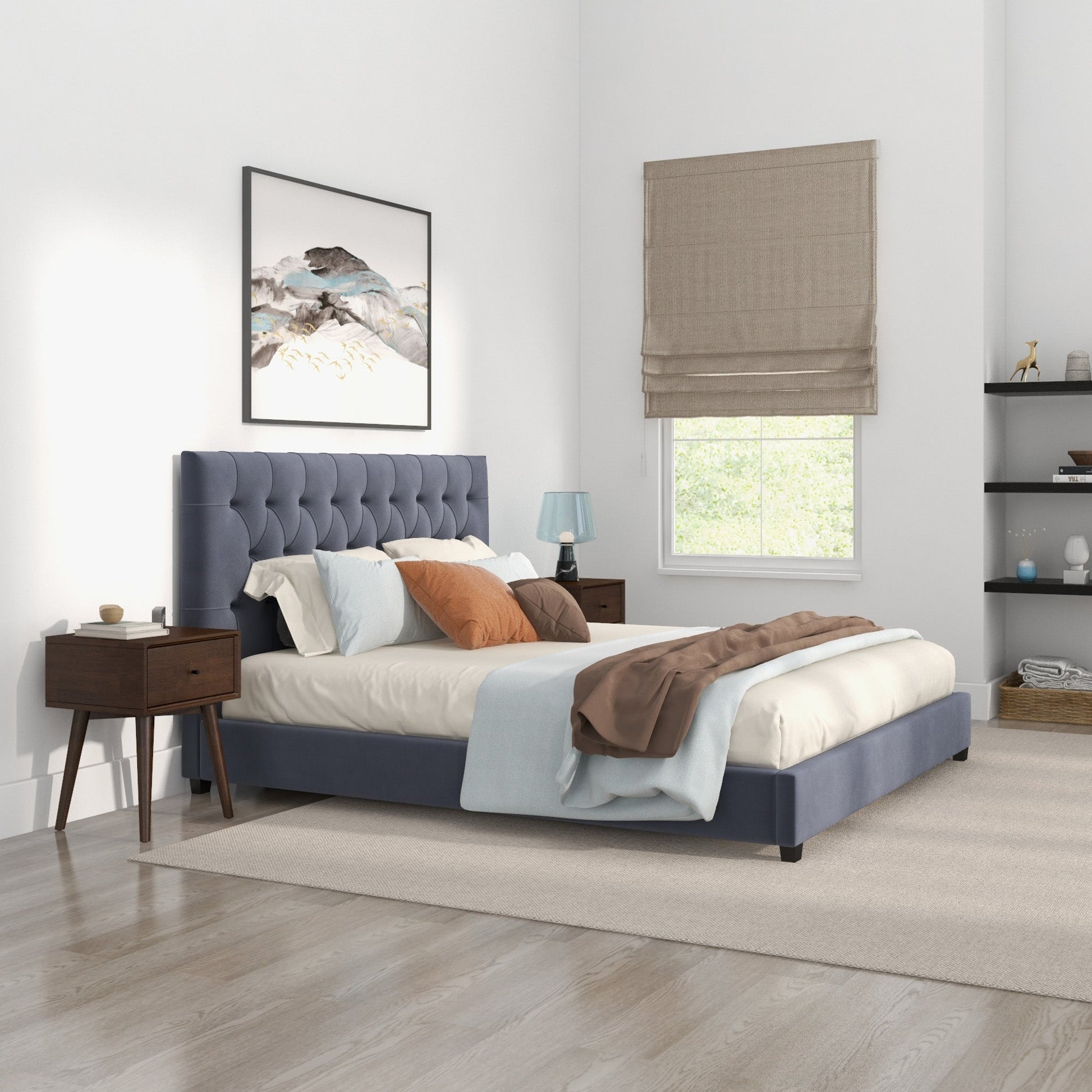 Platform Bed (King - Gray Velvet)