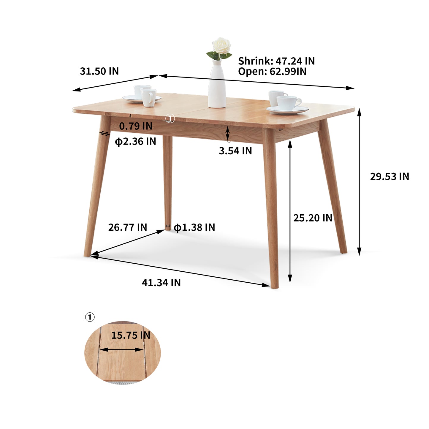 Solid Oak Expandable Dining Tale, Light Oak