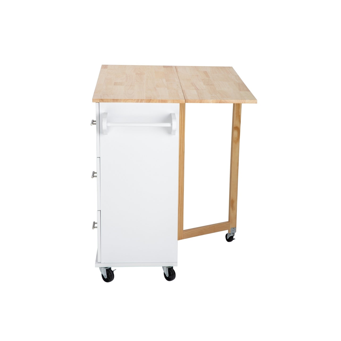 Mobile Kitchen Island Sideboard with Extensible Wood Table Top, White-Beech