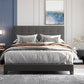 Upholstered Platform Bed Frame with Button Tufted Dark Grey Linen Headboard, Queen