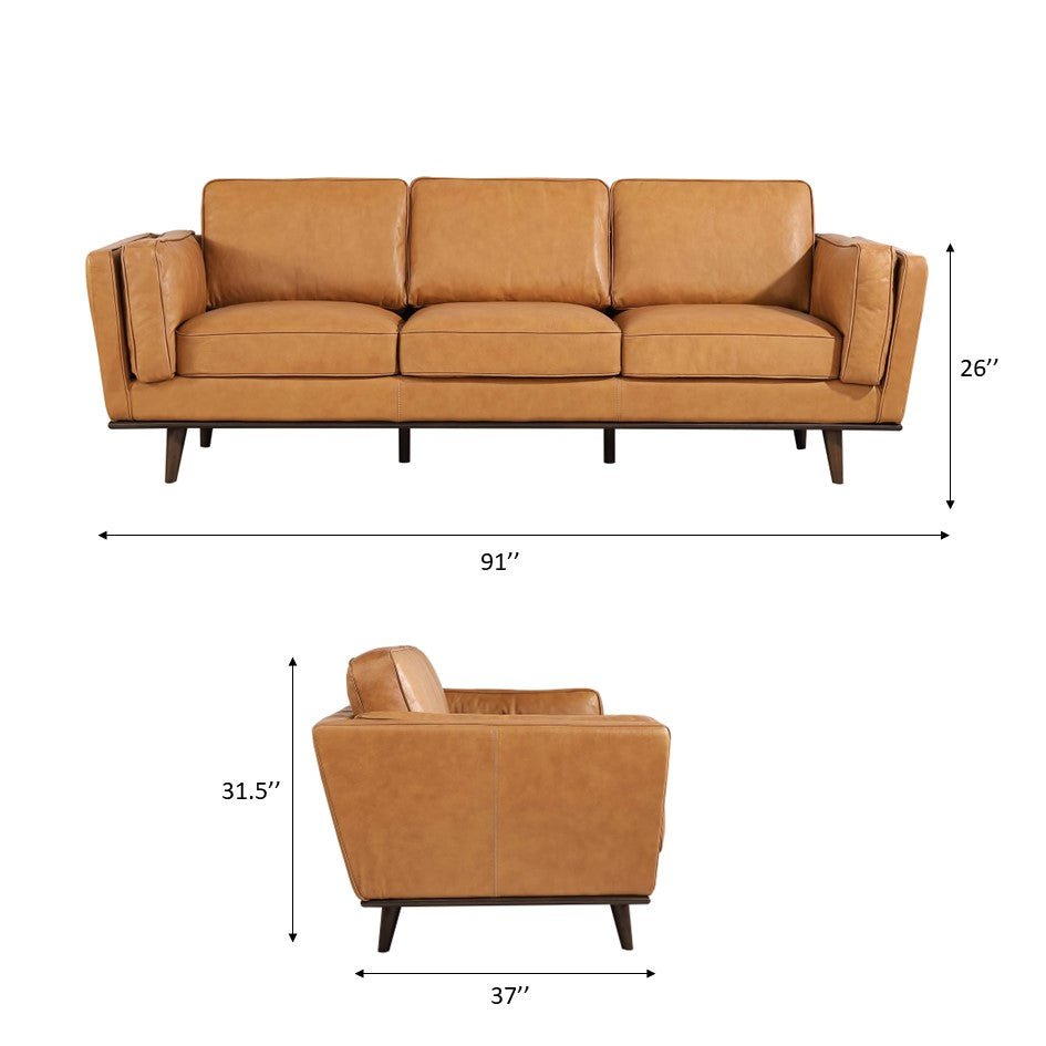 Fresno 91" Leather Sofa | Brown