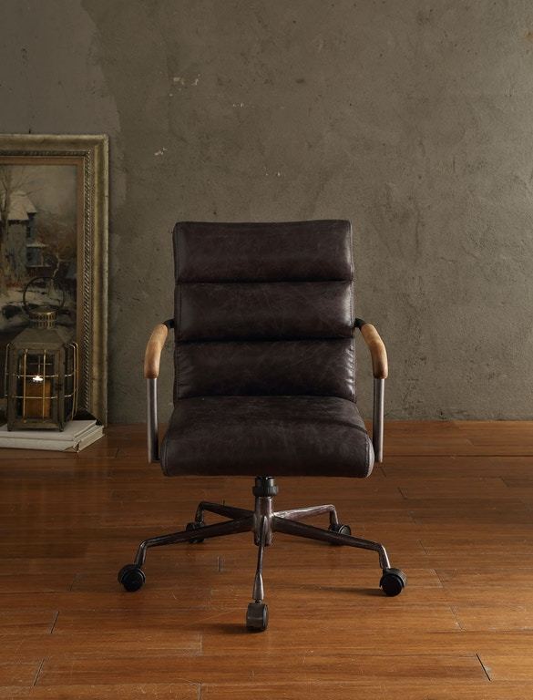 Harith Top Grain Leather Office Chair | Antique Slate