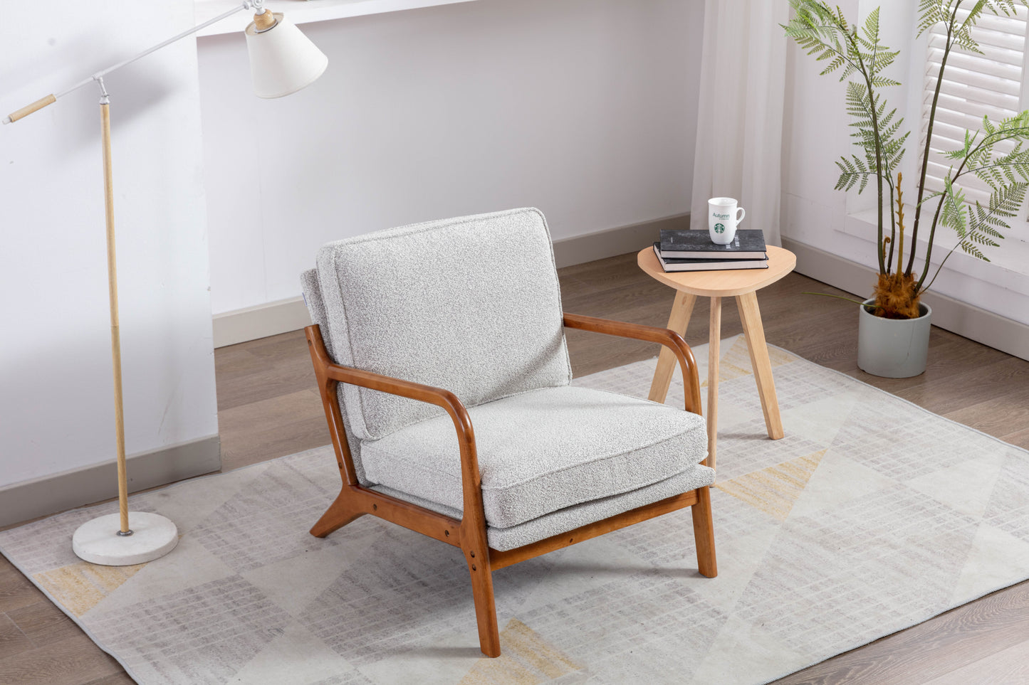 Wood Frame Accent Armchair With Fabric Cushion, Oyster Grey