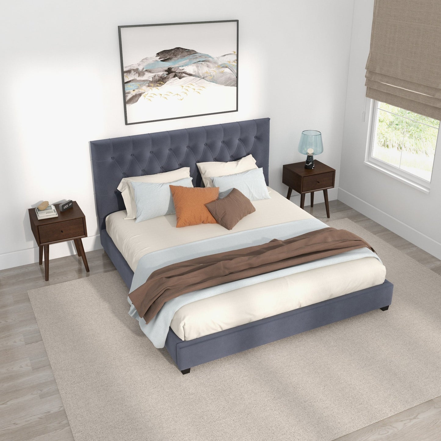 Platform Bed (King - Gray Velvet)